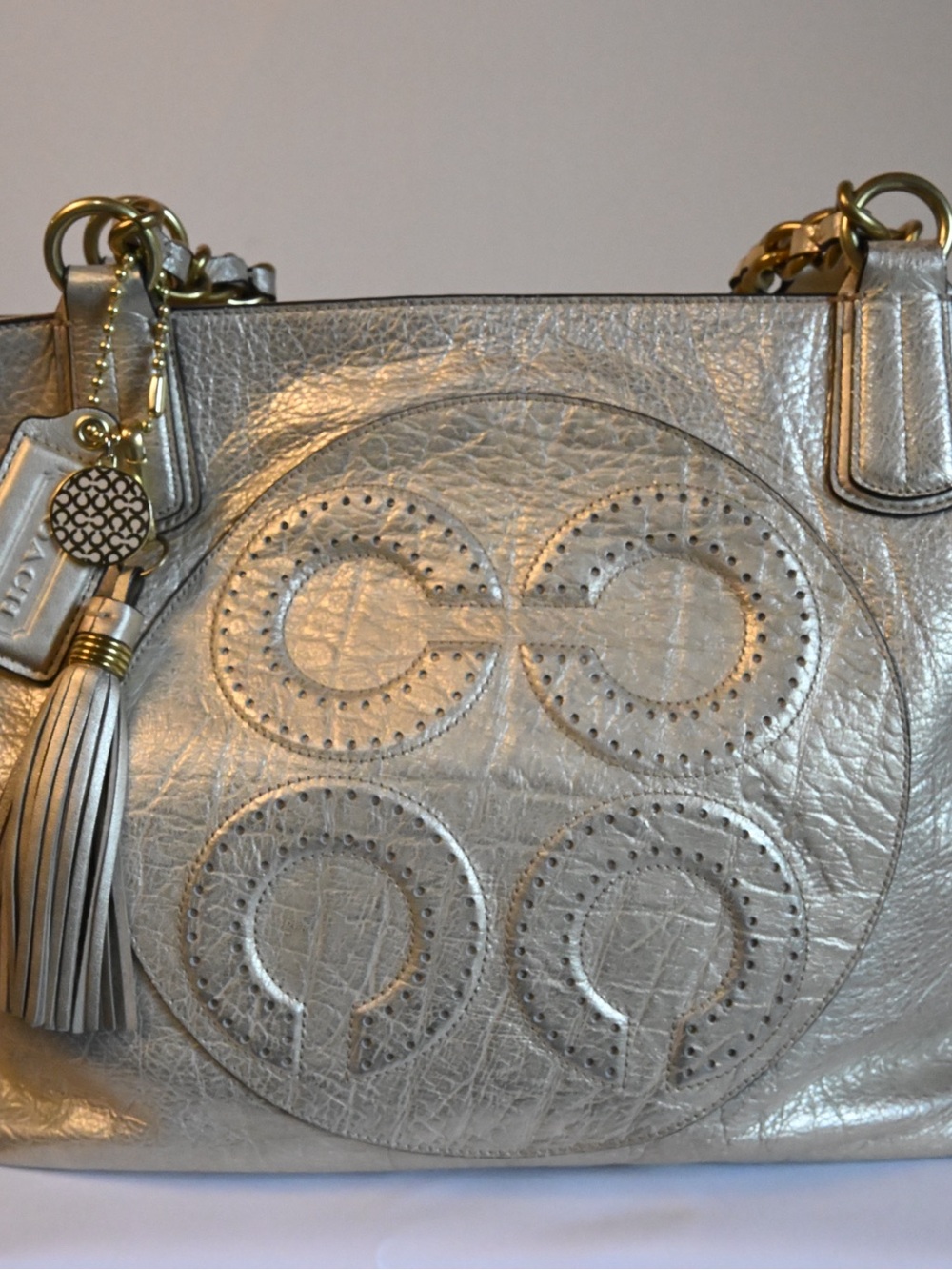 Coach Metallic Gold Leather Tassel Shoulder Bag